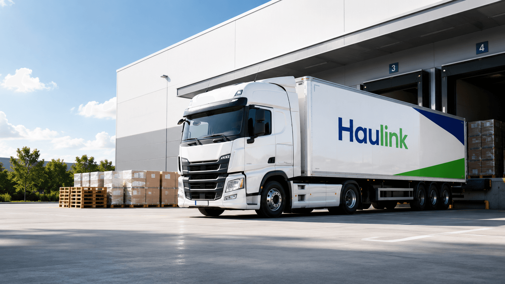 Haulink trailer at a loading dock with bay numbers